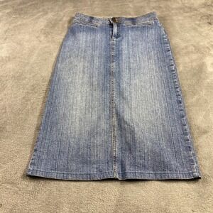 St Johns Bay Denim Skirt Womens 4 Blue Maxi Stretch Double Button Casual